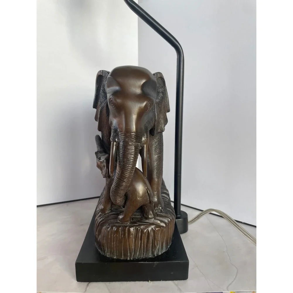 Vintage Mid-Century Bronze‎ Style Mother and Baby Elephant Sculptural Table Lamp